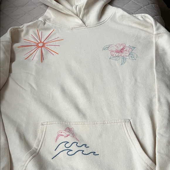 Hollister Cream Hoodie with Pink and Blue Accents - Picture 2 of 4